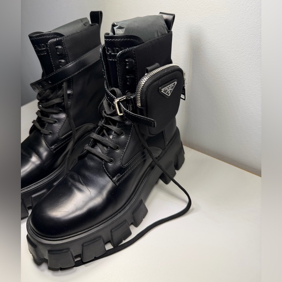 Prada Shoes - Prada Monolith Combat Boots Black Re-Nylon Leather Pouches EU 40.5